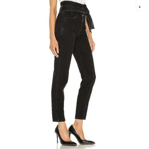 IRO Ouzilly Paperbag Belted Faded Black High Rise Tapered Jeans Size FR 38 US 6 - Picture 4 of 10